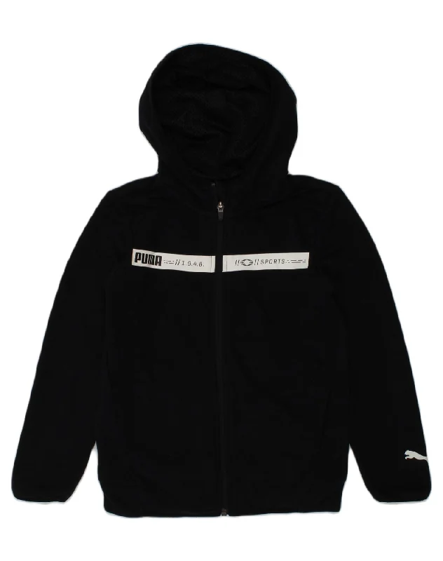 PUMA Boys Zip Hoodie Sweater 9-10 Years Black Cotton