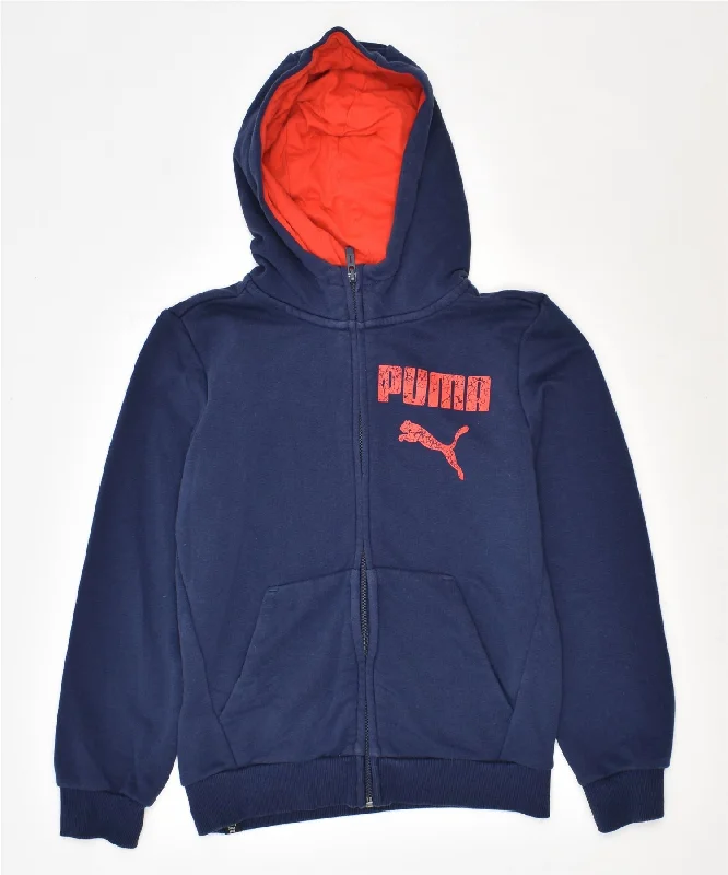 PUMA Boys Zip Hoodie Sweater 9-10 Years Navy Blue