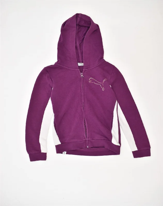 PUMA Boys Zip Hoodie Sweater 9-10 Years Purple Cotton