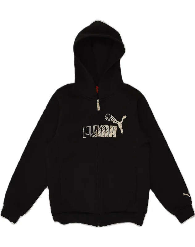 PUMA Girls Graphic Zip Hoodie Sweater 11-12 Years Black Polyester