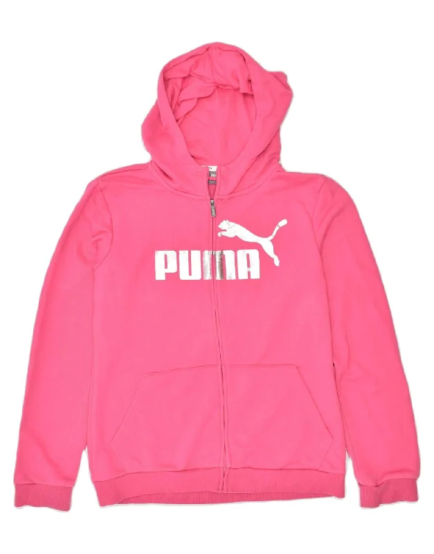 PUMA Girls Graphic Zip Hoodie Sweater 15-16 Years Pink