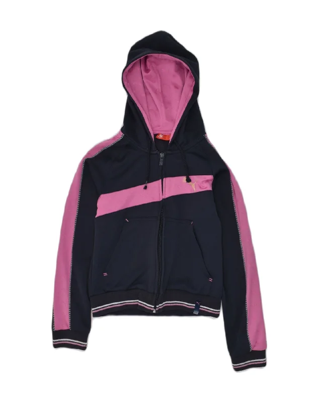 PUMA Girls Graphic Zip Hoodie Sweater 9-10 Years Black Colourblock