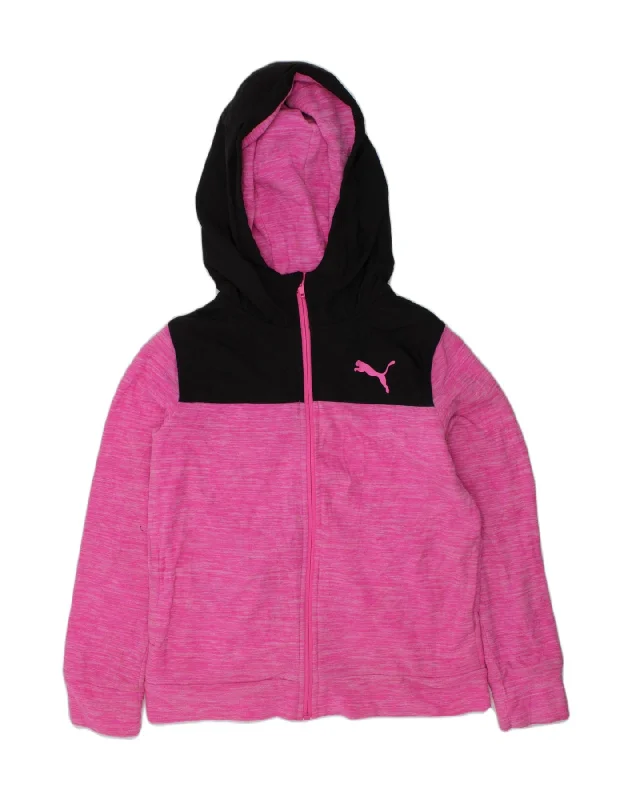 PUMA Girls Zip Hoodie Sweater 11-12 Years Medium Pink Polyester