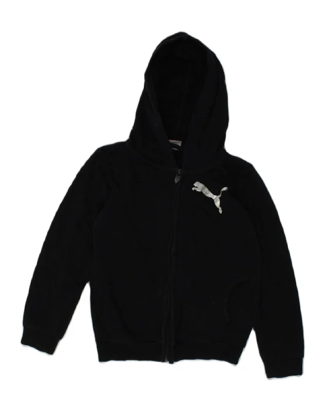 PUMA Girls Zip Hoodie Sweater 7-8 Years Black Cotton