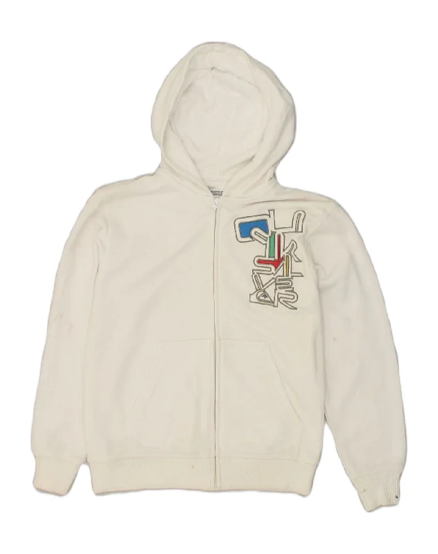 QUIKSILVER Boys Graphic Zip Hoodie Sweater 11-12 Years White Cotton