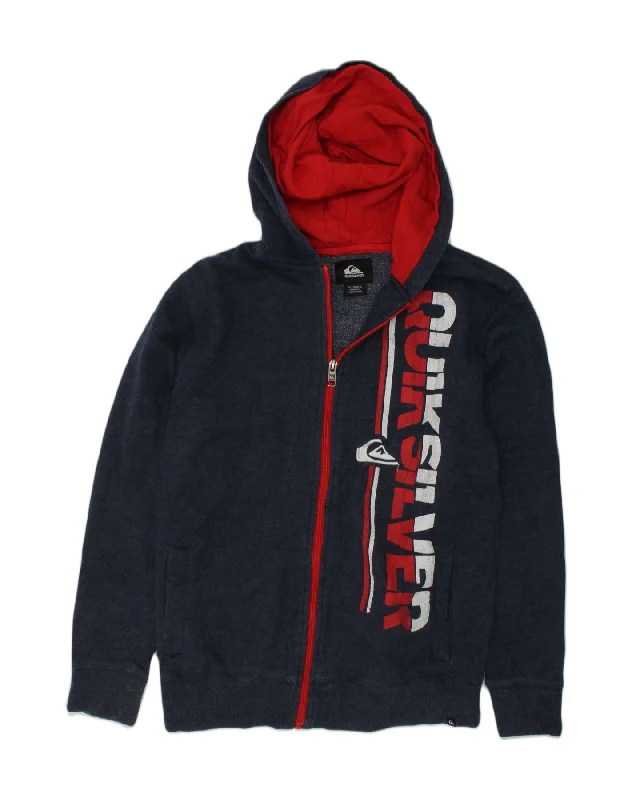 QUIKSILVER Boys Graphic Zip Hoodie Sweater 14-15 Years XL Navy Blue Cotton