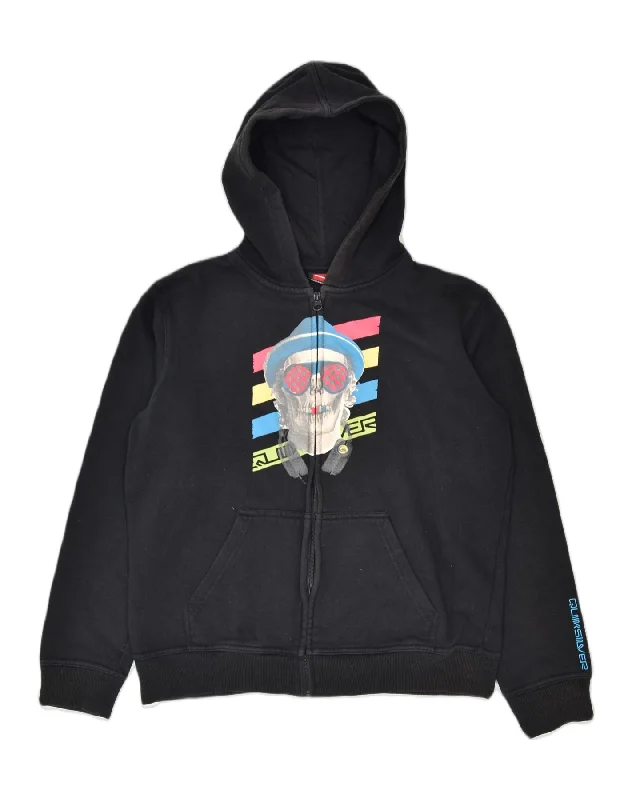 QUIKSILVER Boys Graphic Zip Hoodie Sweater 15-16 Years Black Cotton