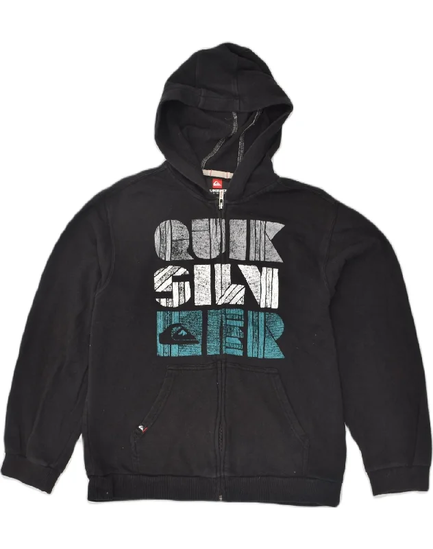 QUIKSILVER Boys Graphic Zip Hoodie Sweater 15-16 Years XL Black Cotton