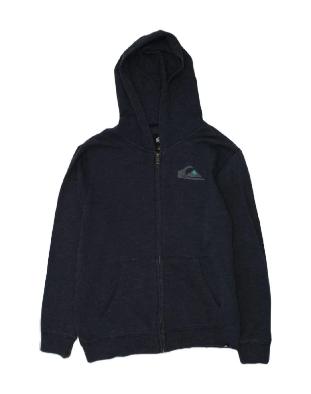 QUIKSILVER Boys Zip Hoodie Sweater 13-14 Years Large Navy Blue Cotton