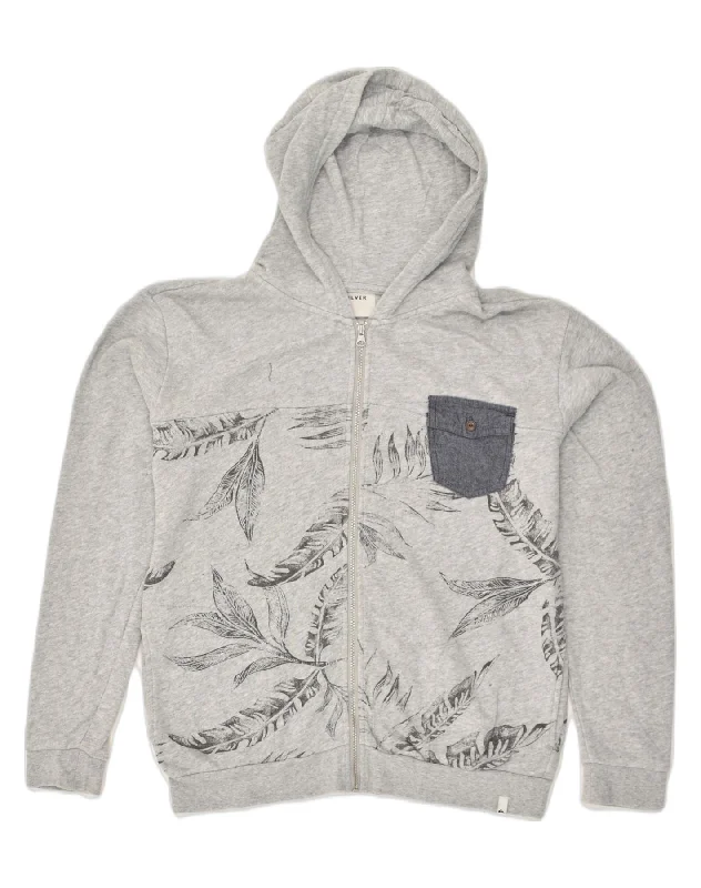 QUIKSILVER Girls Zip Hoodie Sweater 13-14 Years Grey Floral Cotton