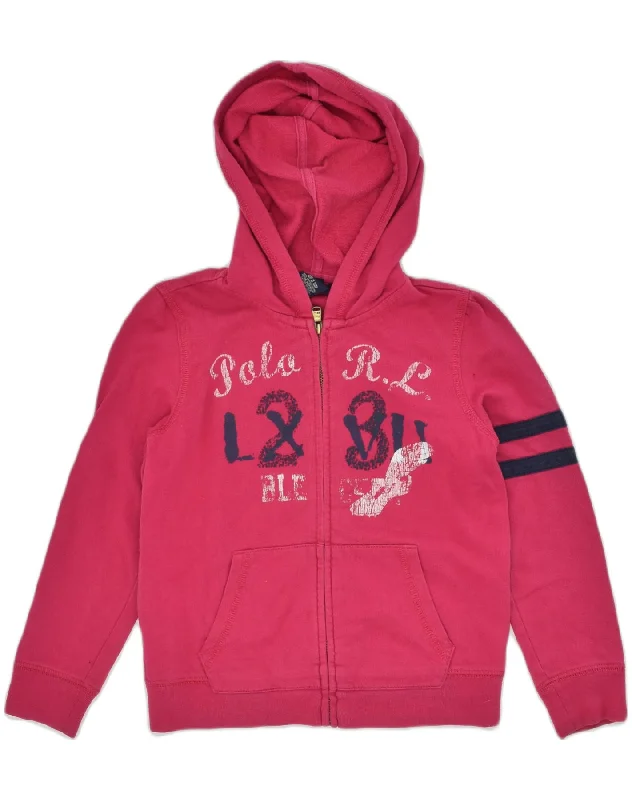 RALPH LAUREN Girls Graphic Zip Hoodie Sweater 5-6 Years Pink Cotton