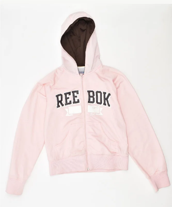 REEBOK Girls Zip Hoodie Sweater 11-12 Years Pink Polyester