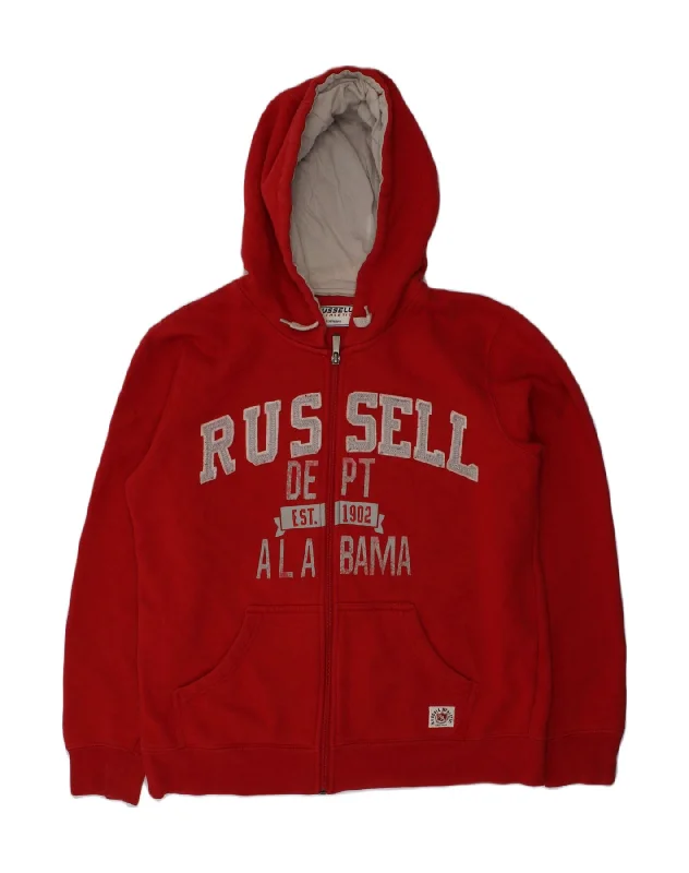 RUSSELL ATHLETIC Boys Graphic Zip Hoodie Sweater 13-14 Years Red Cotton