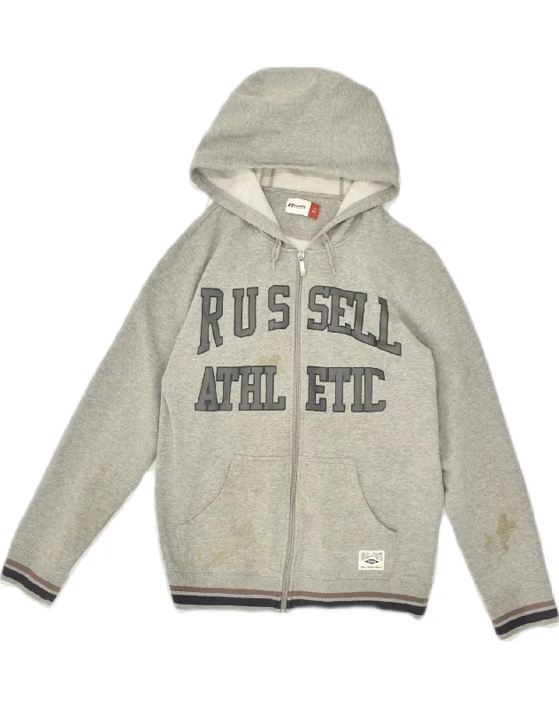 RUSSELL ATHLETIC Boys Graphic Zip Hoodie Sweater 15-16 Years Grey Cotton