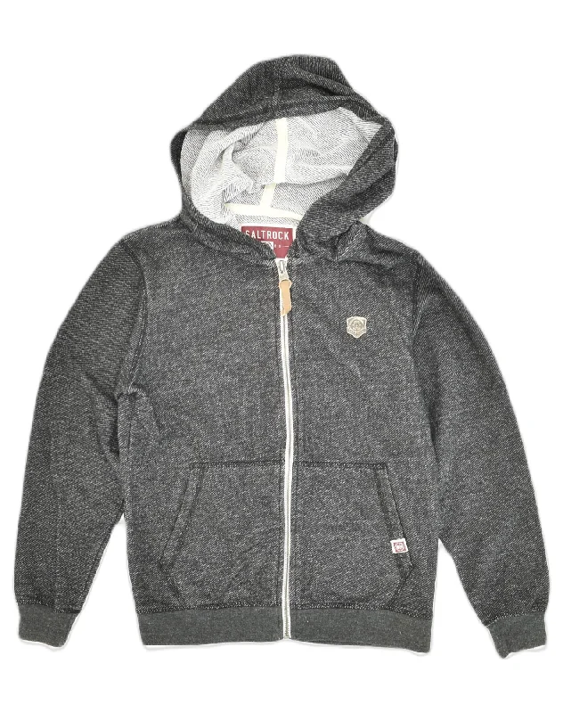 SALTROCK Boys Zip Hoodie Sweater 7-8 Years Grey Cotton