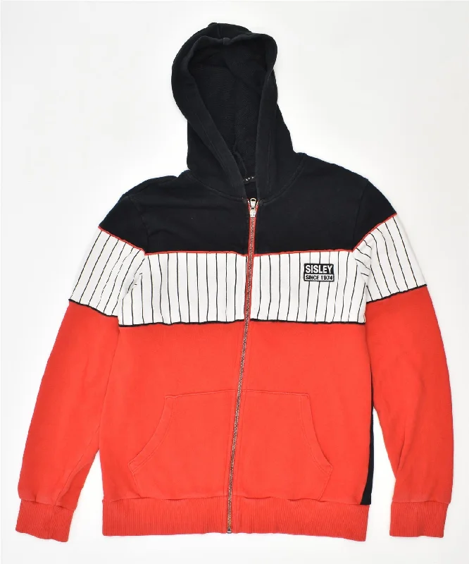 SISLEY Boys Zip Hoodie Sweater 11-12 Years 2XL Red Cotton