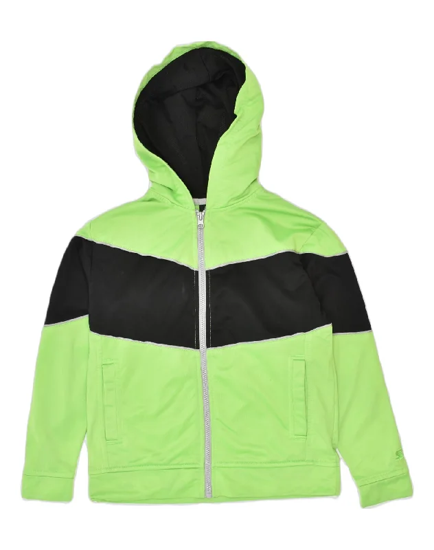 STARTER Boys Zip Hoodie Sweater 7-8 Years Medium Green Colourblock Sports