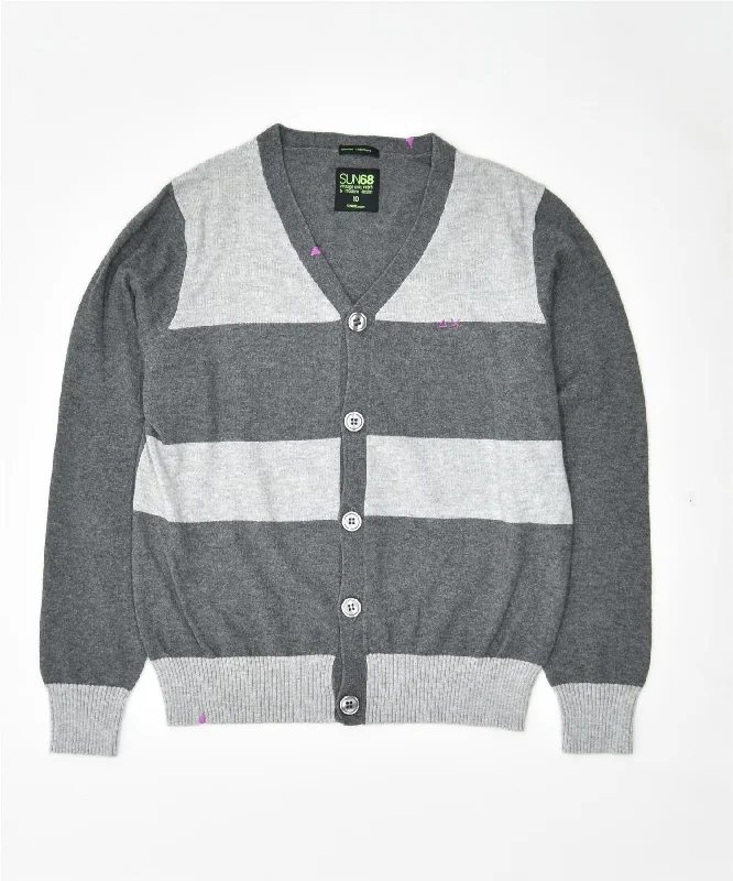 SUN68 Girls Cardigan Sweater 9-10 Years Grey Striped Cotton