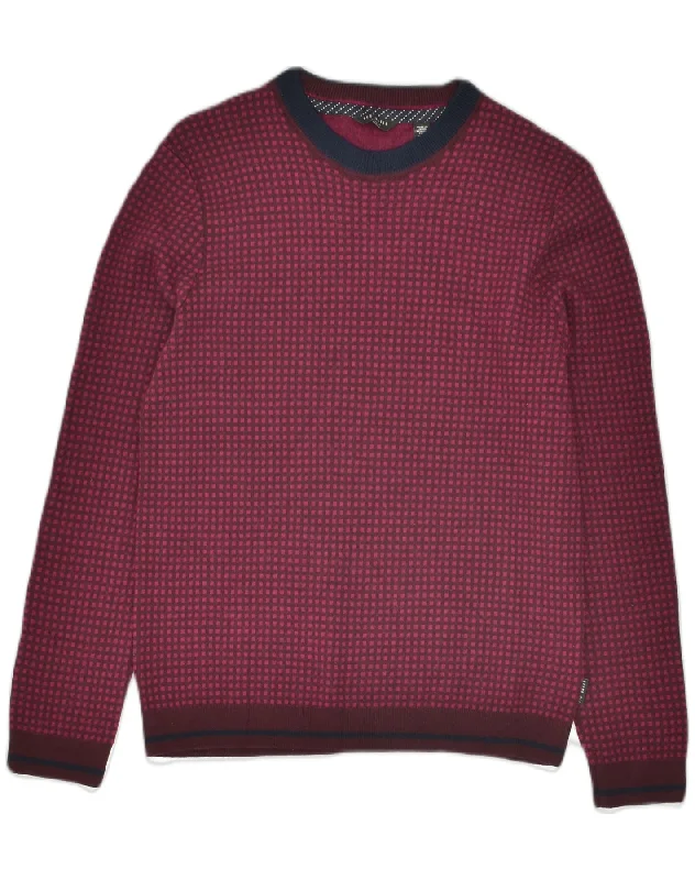 TED BAKER Boys Crew Neck Jumper Sweater 11-12 Years Burgundy Check Wool