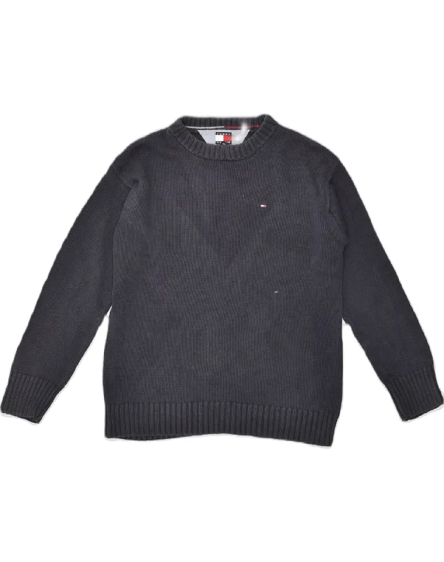 TOMMY HILFIGER Boys Crew Neck Jumper Sweater 11-12 Years Medium Black