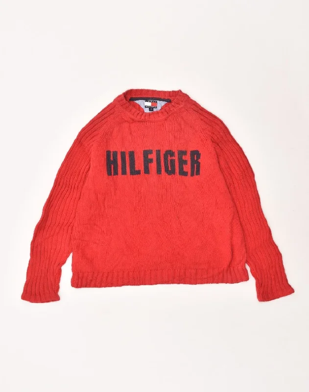 TOMMY HILFIGER Boys Graphic Crew Neck Jumper Sweater 13-14 Years Large Red