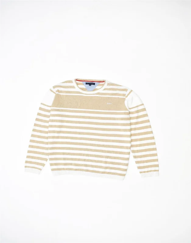 TOMMY HILFIGER Boys Oversized Crew Neck Jumper Sweater 13-14 Years Beige