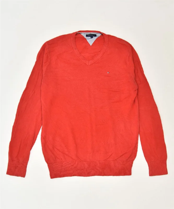 TOMMY HILFIGER Boys V-Neck Jumper Sweater 15-16 Years Red Classic