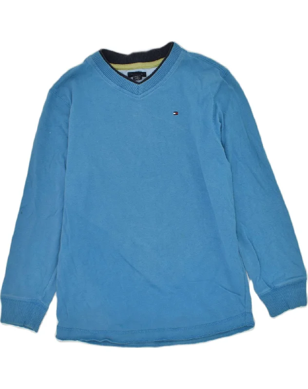 TOMMY HILFIGER Boys V-Neck Jumper Sweater 8-9 Years Small Blue Cotton