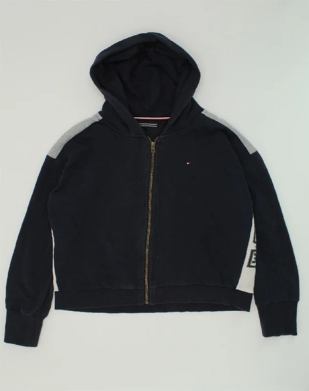 TOMMY HILFIGER Boys Zip Hoodie Sweater 13-14 Years Navy Blue Cotton