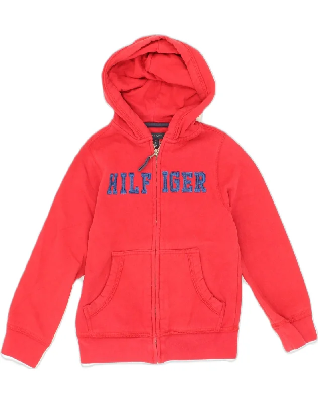 TOMMY HILFIGER Boys Zip Hoodie Sweater 6-7 Years Small Red Cotton