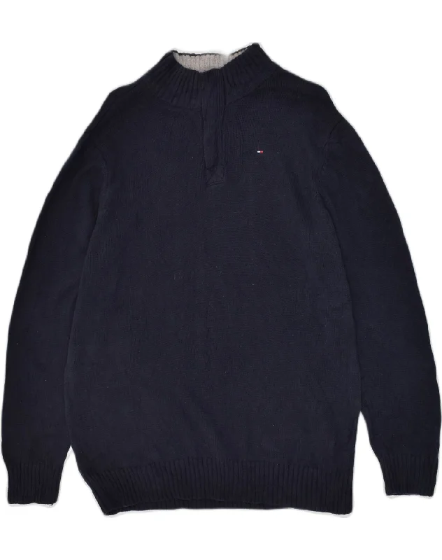 TOMMY HILFIGER Boys Zip Neck Jumper Sweater 15-16 Years XL Navy Blue