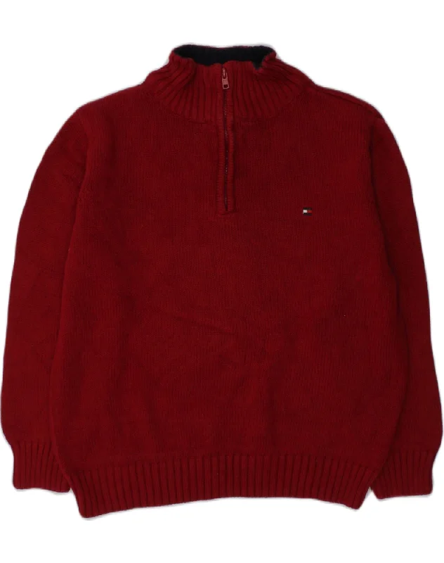 TOMMY HILFIGER Boys Zip Neck Jumper Sweater 4-5 Years Red Cotton