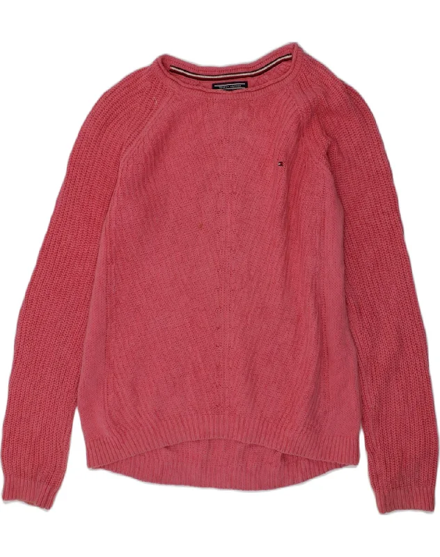 TOMMY HILFIGER Girls Crew Neck Jumper Sweater 13-14 Years Pink Cotton