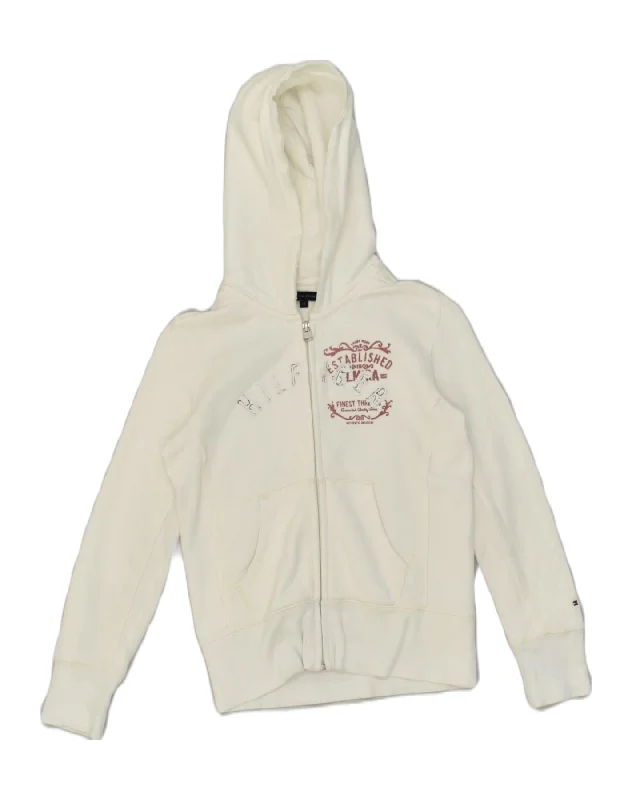 TOMMY HILFIGER Girls Graphic Zip Hoodie Sweater 9-10 Years White Cotton