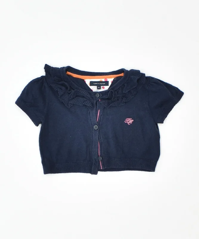 TOMMY HILFIGER Girls Short Sleeve Cardigan Sweater 18-24 Months Navy Blue