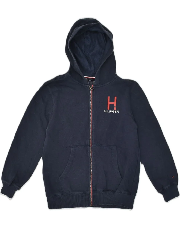 TOMMY HILFIGER Girls Zip Hoodie Sweater 12-13 Years Medium Navy Blue