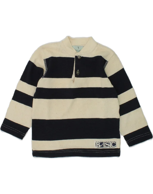 TRUSSARDI Boys Button Neck Jumper Sweater 2-3 Years Navy Blue Striped