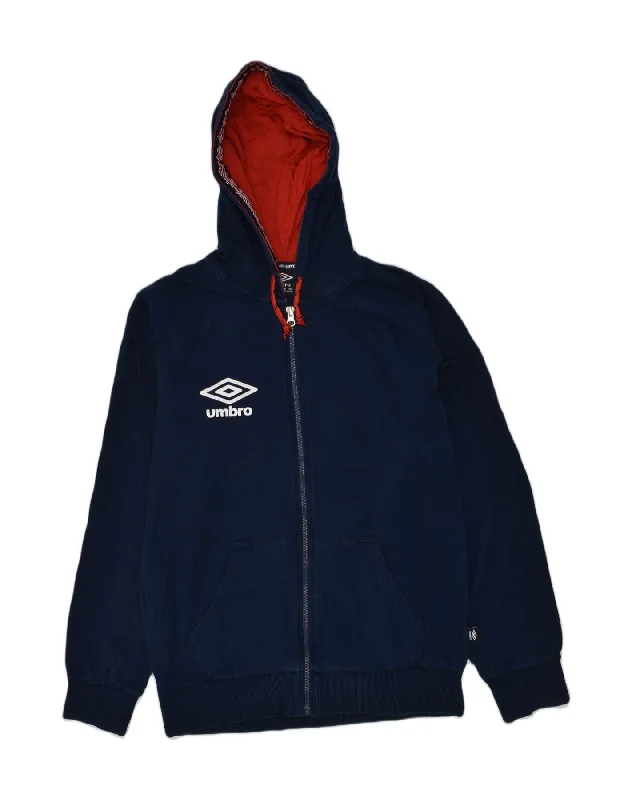 UMBRO Boys Graphic Zip Hoodie Sweater 15-16 Years 2XL Navy Blue Cotton