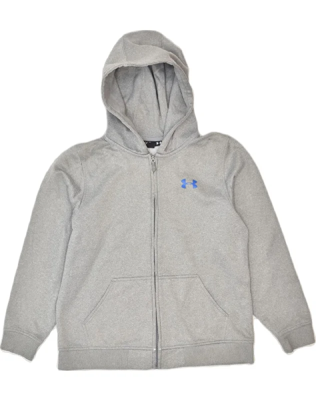 UNDER ARMOUR Boys Zip Hoodie Sweater 15-16 Years XL Grey Polyester