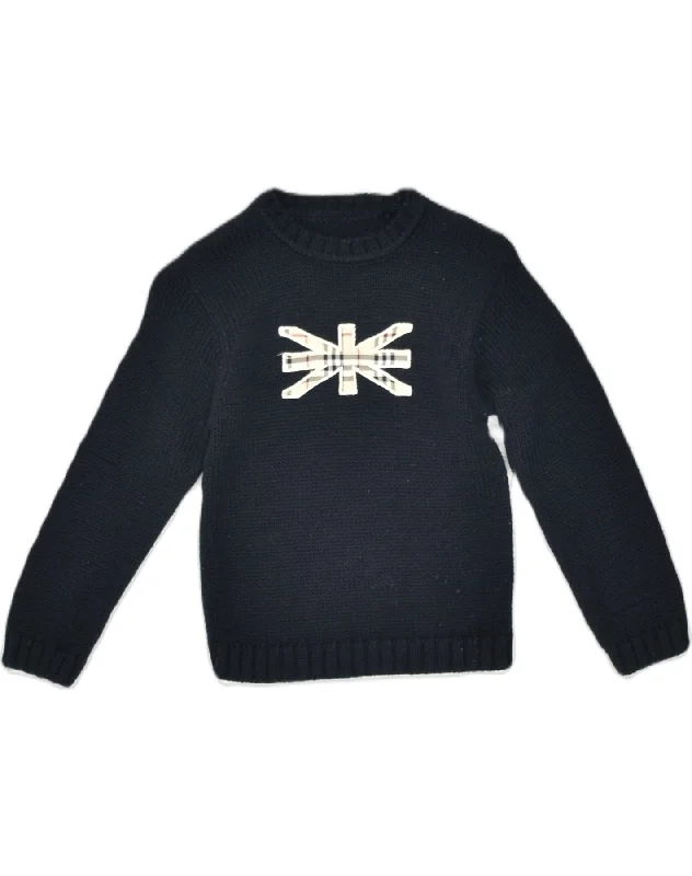 VINTAGE Boys Graphic Crew Neck Jumper Sweater 4-5 Years Navy Blue Wool