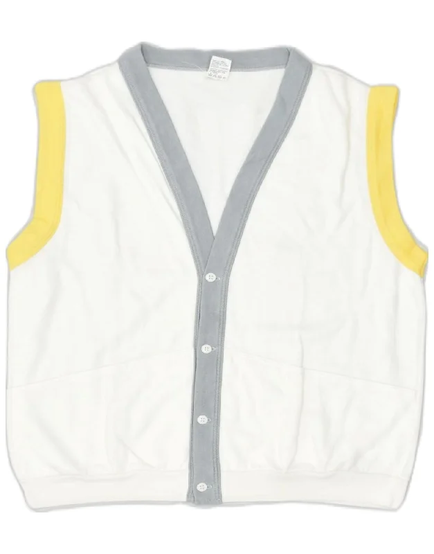 VINTAGE Boys Sleeveless Cardigan Sweater 13-14 Years White Cotton