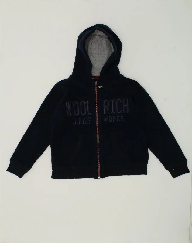 WOOLRICH Boys Graphic Zip Hoodie Sweater 5-6 Years Navy Blue Polyester