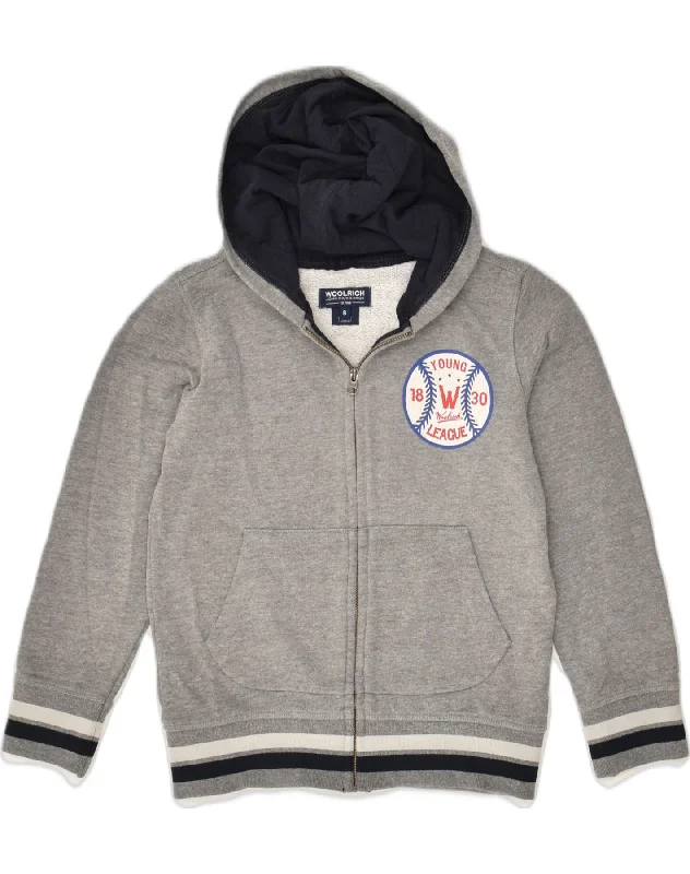 WOOLRICH Boys Zip Hoodie Sweater 7-8 Years Small  Grey Cotton