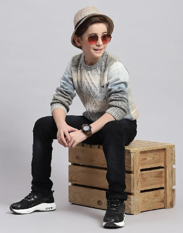 Boys Multicolor Self Design Round Neck Full Sleeve Sweater