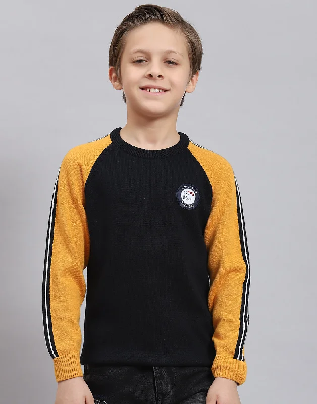 Boys Navy Blue Solid Round Neck Full Sleeve Sweater