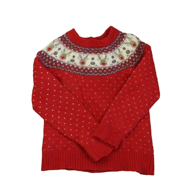 JoJo Maman Bebe Girls Red | White Reindeers Sweater