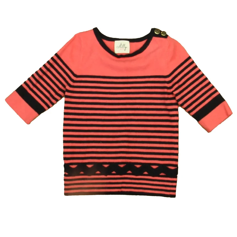 Milly Minis Girls Pink | Black Stripe Sweater